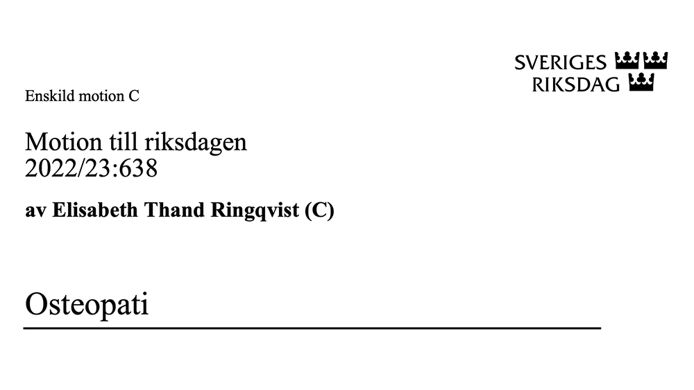 Motion till riksdagen: Sverige bör införa legitimation för osteopater